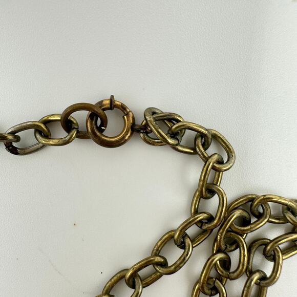 Antique Art Deco 1920s brass multicolor glass cameo tassel pendant necklace - Picture 9 of 10